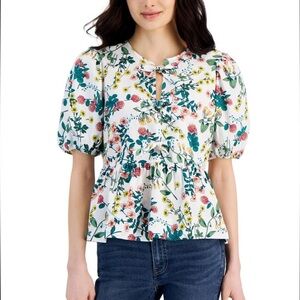 NWT - Nautica Floral-Print Cotton Peplum Top, Newport Beach, size Large